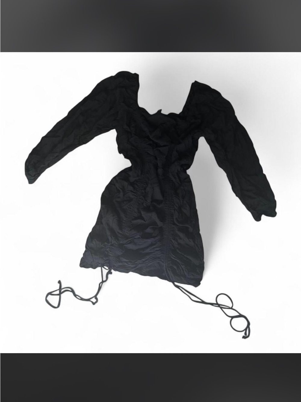 wild fable Black Long Sleeve Ruched Mini Dress with Ties